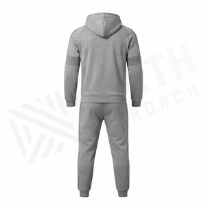 Survêtement à capuche gris géométrique pour homme, manches longues, vêtements de sport décontractés avec poches latérales, fermeture à cordon, tenue d'automne - Product Image 2