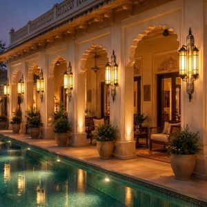 Modern Antique Outdoor Wall Sculpture Waterproof Porch <b>Sconce</b> Foliage Pattern Tempered Glass Garden Balcony <b>Light</b> - Product Image 3