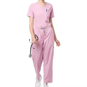 Pink Women's <b>Scrub</b> <b>Top</b> V-Neck Short Sleeve With Pockets Hospital Uniform Woven Cotton Polyester Blend - Product Image 4