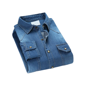 Chemises en jean streetwear haut de gamme, nouveau design, motifs imprimés unis, haute qualité, approvisionnement direct usine, vêtements d'extérieur en jean de coton personnalisés - Product Image 3