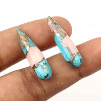 Pierre précieuse en opale rose Mohave, turquoise cuivrée, forme briolette lisse, longue forme goutte, 9x30mm, pour boucles d'oreilles, pendentifs, fabrication de bijoux DIY