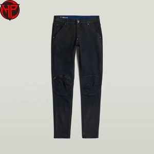 Jean en denim coupe droite pour homme, mélange de coton respirant, taille mi-haute, fermeture éclair au genou, coupe ajustée, style décontracté streetwear - Product Image 2
