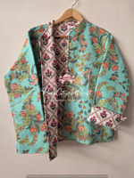 Veste longue à manches longues en coton indien tricoté à la main pour femme, motif floral imprimé au bloc, couture Kantha, réversible, légère