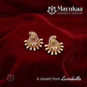 18K Gold Plated Vintage for Mango Stud Earrings with Zircon for Wedding & Party - Product Image 3