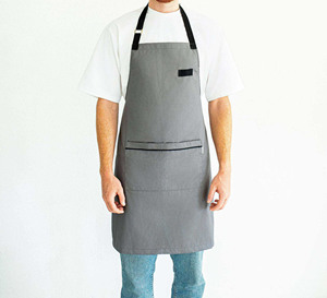Tablier de travail gris en coton respirant et ajustable avec poche pour cuisine, cuisson, barbecue, restaurant, nettoyage - Product Image 1