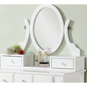 Set Elegante di Tavolo da Trucco e Sgabello in Legno Bianco Ashley per Make-up - Product Image 5