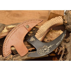 Burraq Hache à pizza artisanale en acier au carbone, manche en bois de rose, étui en cuir, 10 pouces, pour bricolage, camping en plein air, usage industriel, Fête des Pères - Product Image 3