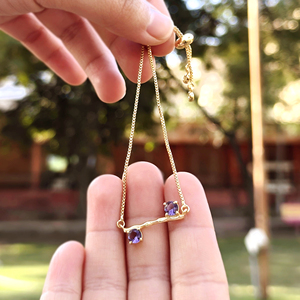 กำไลข้อมือหินควอตซ์หลากสีทรงกลมแบบขายส่ง ชุบทอง 18k พร้อมตัวล็อกแบบเลื่อน - Product Image 5