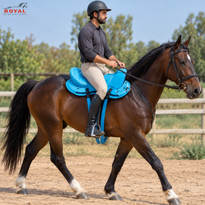 Selle de cheval Azure Endurance, siège incurvé, détails cousus, double sangle, anneau en D |   Selle d'équitation légère et confortable - Product Image 4