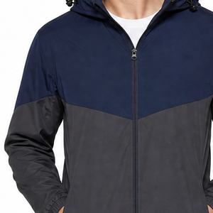 Veste coupe-vent pour homme Chevron Color Block Imperméable Bleu marine Gris Vêtements de sport d'extérieur Classique Veste à capuche avec fermeture éclair - Product Image 3