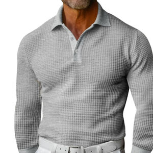 Polo à manches longues boutonné pour homme 2026, col gaufré, respirant, confortable, élégant et tendance - Product Image 3