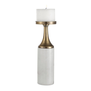 Ensemble de porte-bougies en laiton antique et marbre blanc, design élégant en matériaux mixtes pour une décoration intérieure de luxe, qualité supérieure - Product Image 4