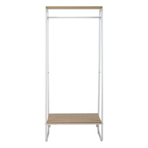 Robusto Appendiabiti Autoportante in Metallo Bianco con Ripiano in Legno e Barre Portabiti - Product Image 2