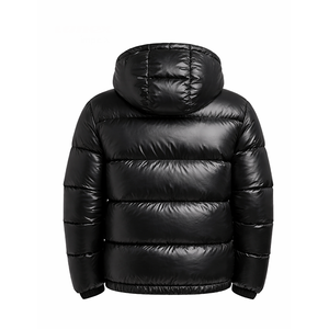 Veste matelassée brillante pour homme, à capuche, épaisse, style doudoune, légère, chaude, imperméable, noire - Product Image 4