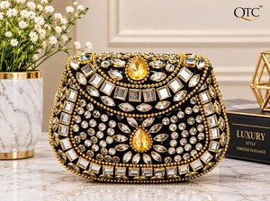 <b>Gold</b> Plated Rhinestone Luxury Fashion Evening Bag Round <b>Clutch</b> Purse Chain Strap for Wedding Party Festive Occasions - Product Image 4