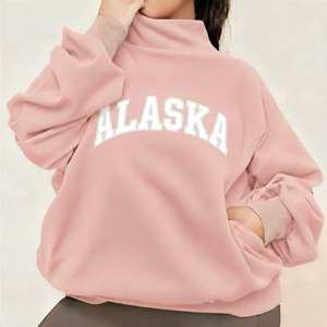 Sweat-shirt surdimensionné en coton de haute qualité pour femme, col montant doublé, coupe décontractée personnalisée, respirant, style streetwear, hiver, devant. - Product Image 4