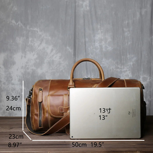 Men Genuine Leather Duffel Bag <b>30</b>-40L Zipper Hasp Closure Casual Travel <b>Backpack</b> with Interior Compartment - Product Image 2