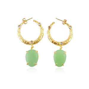 Pendientes de aro llamativos con incrustaciones de chalcedonia crisolítica, de latón chapado en oro de 18k, con textura de serpiente y detalles de circonita cúbica, para mujer. - Product Image 1