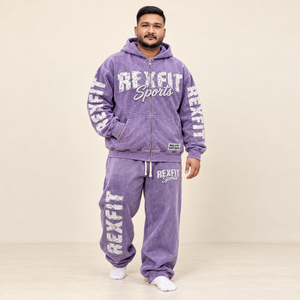 Ensemble de survêtement unisexe en polaire lavée avec strass, veste zippée intégrale et pantalon de survêtement décontracté, motif graphique personnalisé, streetwear hiver - Product Image 1