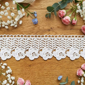 High Quality Premium <b>White</b> Floral Guipure <b>Lace</b> Trim - 3D Leaf Vine Embroidered Chemical <b>Lace</b> Border for Ethnic Wear and Gowns - Product Image 1