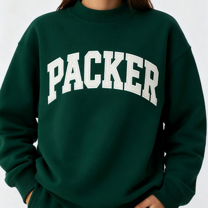 เสื้อสเวตเตอร์คอกลมแพ็คเกอร์ สำหรับผู้หญิง ไซส์พลัส สีเขียว พิมพ์ลายตัวอักษร สวมใส่สบายๆ ในฤดูใบไม้ร่วง - Product Image 1