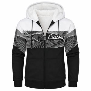 Customization Theme Printed Men's <b>Zip</b>-<b>Up</b> Fleece Jacket Solid Pattern Black <b>White</b> Casual Autumn Slim Fit 100% Polyester - Product Image 1