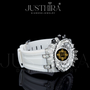 Reloj de Lujo con Correa de Caucho Blanca y Diamantes de Moissanita de Calidad de Exportación para Uso Diario, Fiestas y Moda Urbana, Disponible para la Venta - Product Image 2