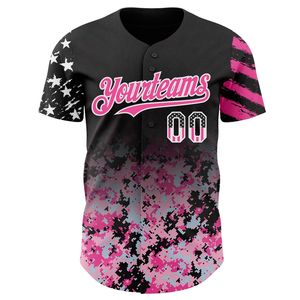 Maillot de baseball personnalisé noir avec drapeau américain, camouflage blanc-rouge dégradé, étoiles et rayures numériques, bicolore, authentique, 100% polyester, col en V - Product Image 5