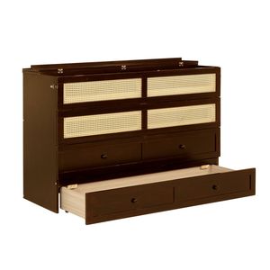 Letto a scomparsa matrimoniale in legno di pino con decorazioni in rattan e cassetto portaoggetti in noce - Product Image 1