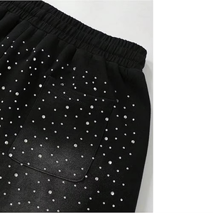 Latest Style Custom Design Logo Color Men Women Unisex Cotton <b>Shorts</b> Rhinestone Heavyweight Fleece <b>Shorts</b> Long Drawstrings - Product Image 4