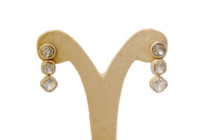 Collier et boucles d'oreilles sertis de diamants CVD cultivés en laboratoire Polki, double rangée, en or jaune 14 carats, certifiés, bijoux de luxe, cadeau de fiançailles - Product Image 3