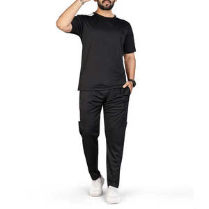 Ensemble de survêtement sportif pour homme, coupe slim, noir, respirant, écologique, 100% polyester, pour l'entraînement, le jogging, la course à pied, la salle de sport, vêtements de sport actifs - Product Image 3