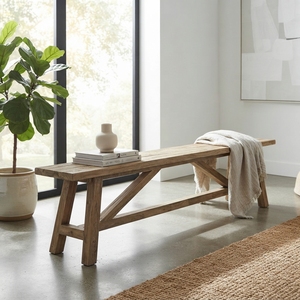 Solid Wood Long Dining <b>Bench</b> Modern Rustic A Frame Leg Natural Teak Style Wooden Entryway Seating <b>Bench</b> Home Living Furniture - Product Image 4