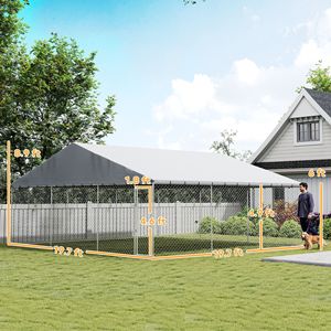 Enclos pour chien robuste d'extérieur avec toit imperméable et loquet sécurisé, 19,7 x 19,7 x 8,9 pieds, en treillis métallique, pour jardin, cage sécurisée pour animaux de compagnie - Product Image 3
