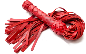 Black Leather Whip with Red Cord and Textured Grip for <b>Equestrian</b> Training - Product Image 4