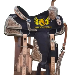 Sillín de cuero para caballo, hecho a mano, de doble tono, duradero, estilo western, portátil, tipo inglés, para carreras de barriles, con estructura de fibra. - Product Image 1