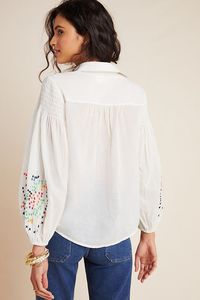 Ultra Feminine Charm Eco Friendly Cotton Hand Embroidery Women Shirt Button Down Top <b>Balloon</b> Sleeve Lady Blouse - Product Image 2