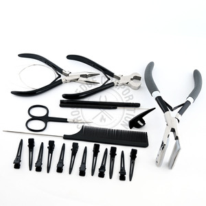 Kit d'outils d'extension de cheveux en gros Pince à sertir et ruban adhésif pour microbilles d'acier inoxydable Extensions de brosse à boucle 12 clips de sectionnement - Product Image 1