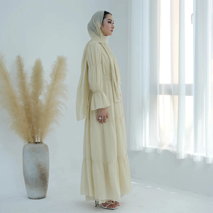 Conjunto de Abaya Abierta de Chifón Transparente con Hiyab para Mujeres Musulmanas, Ropa Islámica para Fiestas y Ramadán, Kaftán de Dubái y Turquía, Kimono Abierto de Crepé - Product Image 2