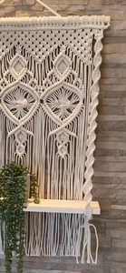 Diamond Design Macrame <b>Wall</b> <b>Hanging</b> Cotton Rope with Pine Wooden Shelf Bohemian Handmade <b>Decorative</b> <b>Wall</b> <b>Hanging</b> for Home Décor - Product Image 3