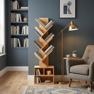 Étagère en bois moderne à 5 niveaux, bibliothèque autoportante pour salon, meubles de maison, design minimaliste, gain de place - Product Image 3