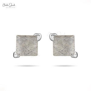Pendientes Minimalistas de Plata de Ley 925 con Alto Brillo para Uso Diario, Aretes Cuadrados de Labradorita de 3MM con Cierre a Presión, Regalo Perfecto para Ella - Product Image 1