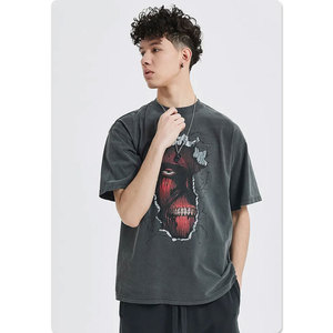 T-shirt graphique délavé vintage, coupe oversize, streetwear, en coton, décontracté, effet vieilli, imprimé graphique, coupe ample - Product Image 6