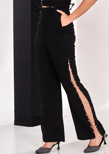 Pantalon large en crêpe noir orné de strass pour femme, coupe ample, léger, idéal pour les soirées et les occasions spéciales, tissu doux et confortable, tendance - Product Image 3