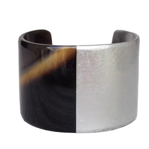 Premium Two Tone Buffalo Horn Cuff <b>Bracelet</b> Wide Open Bangle Polished Smooth Finish Handmade Statement Fashion Jewelry - Product Image 1