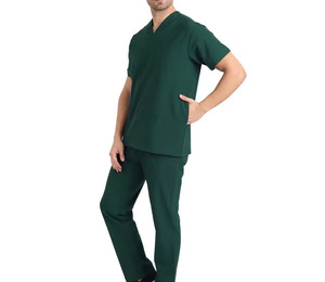 Ensemble de blouses médicales vertes à col en V pour hommes, en coton et polyester tricoté, respirant, décontracté, pour l'été - Product Image 5