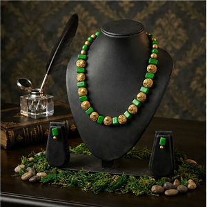 Ensemble collier et boucles d'oreilles en perles plaquées turquoise, style antique poli doré, bijoux pour femmes, cadeau de fête - Product Image 5