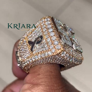 Anillo de cóctel de moissanita para hombre, de plata 925 y oro macizo de 18K, con engaste pavé, chapado en oro rosa, patrón numérico, estilo hip-hop - Product Image 3