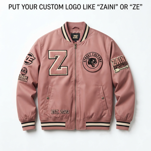 Chaqueta Bomber Rosa Unisex de Poliéster Twill Premium de 320 GSM, Resistente al Viento, con Parche de Logotipo Bordado en Chenille Personalizado, OEM ODM - Product Image 1