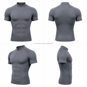 Men <b>Skin</b>-Fit Performance Compression Shirt Custom <b>Base</b> <b>Layer</b> OEM Quick Dry Workout Running Training - Product Image 4